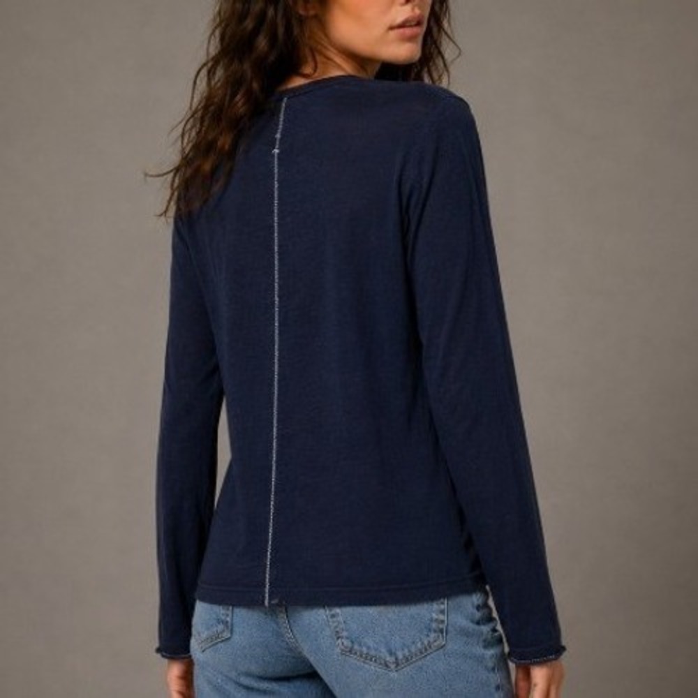 rag & bone Navy Oversize Long Sleeve Crewneck White Seam Minimalist Pullover L
